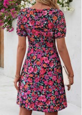 Multi Color dresses,Floral dresses,Plants dresses,Everyday dresses,Casual dresses,ROTITA Multi Color Floral Print Shirred Short Heart Collar Dress