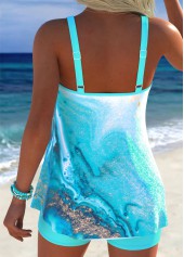 Blue swimwear,Marble swimwear,ROTITA Blue Tummy Coverage Marble Print Mid Waisted Tankini Set