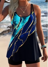 ROTITA Blue Tummy Coverage Marble Print Tankini Top-No Bottom