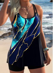 ROTITA Blue Tummy Coverage Marble Print Tankini Top-No Bottom