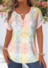 Bluse mit Bauchbedeckung geometrischem Muster mehrfarbigem V-Ausschnitt