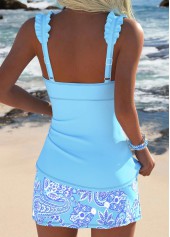 Light Blue swimwear,Paisley swimwear,ROTITA Light Blue Frill Paisley Print Mid Waisted Tankini Set