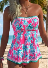 ROTITA Hot Pink Tummy Coverage Tropical Plants Print Tankini Set