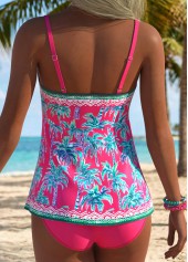 Hot Pink swimwear,Plants swimwear,ROTITA Hot Pink Tummy Coverage Tropical Plants Print Tankini Set