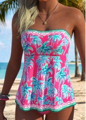 Hot Pink swimwear,Plants swimwear,ROTITA Hot Pink Tummy Coverage Tropical Plants Print Tankini Set