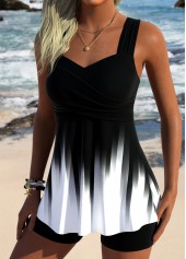 ROTITA Black Surplice Ombre Tummy Coverage Tankini Top-No Bottom