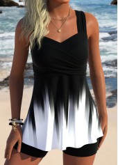 ROTITA Black Surplice Ombre Tummy Coverage Tankini Top-No Bottom