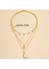 Golden jewelry,Golden Color Moon Alloy Detail Necklace