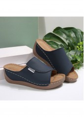 Blue shoes,Plain Color shoes,Blue Low Heel Peep Toe Sliders