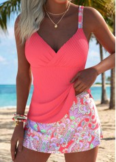 Rotita Korallenfarbenes Tankini-Set mit Bauchbedeckung und Paisley-Muster mittelhoch geschnitten