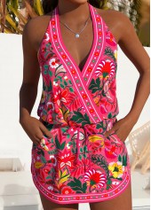 Ensemble tankini 2 en 1 rose fuchsia à imprimé tribal Rotita