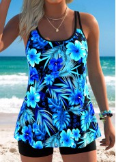 ROTITA Cyan Tummy Coverage Tropical Plants Print Tankini Top-No Bottom