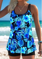 ROTITA Cyan Tummy Coverage Tropical Plants Print Tankini Top-No Bottom