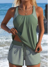 Rotita Tankini-Set mit Bauchbedeckung grün gestreift mittelhoch geschnitten
