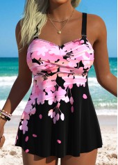 haut de tankini rose Rotita à imprimé floral couvrant le ventre-Pas de fond