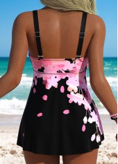 Pink swimwear,Floral swimwear,Plants swimwear,ROTITA Pink Tummy Coverage Floral Print Tankini Top