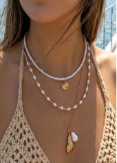 Beige Color Shell Alloy Detail Necklace