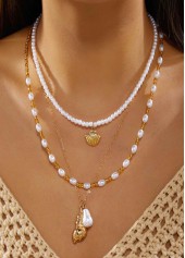 Beige jewelry,Beige Color Shell Alloy Detail Necklace