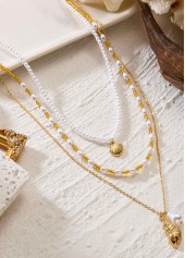 Beige jewelry,Beige Color Shell Alloy Detail Necklace