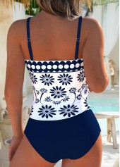 Navy swimwear,Geometric swimwear,ROTITA Black Patchwork Geometric Print High Waisted Tankini Set