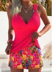 ROTITA Coral Tummy Coverage Floral Print Mid Waisted Tankini Set