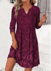 ROTITA Wine Red Random Floral Print Tuck Stitch Short Dress