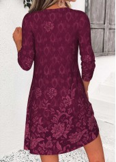 Wine Red dresses,Plants dresses,Floral dresses,Everyday dresses,Casual dresses,ROTITA Wine Red Random Floral Print Tuck Stitch Short Dress