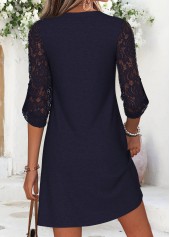 Navy dresses,Plain Color dresses,Everyday dresses,Casual dresses,ROTITA Navy Patchwork Short Split Neck Long Sleeve Dress