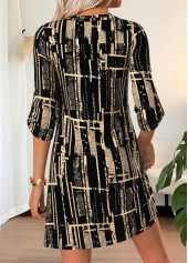 Black dresses,Geometric dresses,Everyday dresses,Casual dresses,ROTITA Black Geometric Print Short Split Neck Half Sleeve Dress