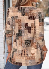 Light Coffee tops,Tribal tops,ROTITA Tuck Stitch Tribal Print Light Coffee T Shirt