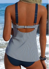Navy swimwear,Striped swimwear,Geometric swimwear,ROTITA Navy Tummy Coverage Striped Mid Waisted Tankini Set