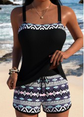Rotita – Schwarzes Tankini-Set mit mittelhohem Bund und Tribal-Print