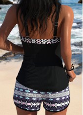 Black swimwear,Tribal swimwear,ROTITA Black Tribal Print Mid Waisted Tankini Set