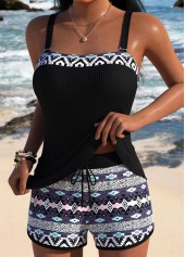 Black swimwear,Tribal swimwear,ROTITA Black Tribal Print Mid Waisted Tankini Set