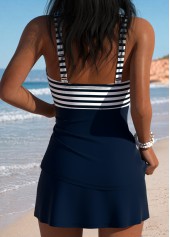 Navy swimwear,Striped swimwear,Geometric swimwear,ROTITA Navy Striped Mid Waisted Tankini Set