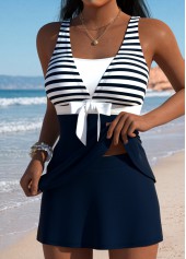 Navy swimwear,Striped swimwear,Geometric swimwear,ROTITA Navy Striped Mid Waisted Tankini Set