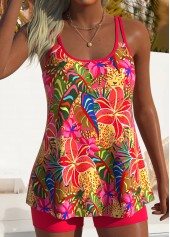 ROTITA Black Tropical Plants Print Mid Waisted Tankini Set
