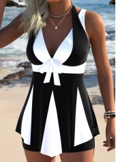 Black swimwear,Contrast Color swimwear,ROTITA Black Tummy Coverage V Neck Tankini Top