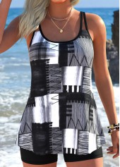 ROTITA Black Tummy Coverage Geometric Print Tankini Top-No Bottom