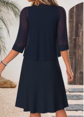 Navy dresses,Plain Color dresses,Everyday dresses,Casual dresses,ROTITA Navy Tummy Coverage Round Neck Dress and Cardigan