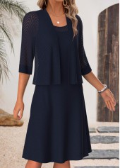 Navy dresses,Plain Color dresses,Everyday dresses,Casual dresses,ROTITA Navy Tummy Coverage Round Neck Dress and Cardigan