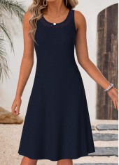 Navy dresses,Plain Color dresses,Everyday dresses,Casual dresses,ROTITA Navy Tummy Coverage Round Neck Dress and Cardigan