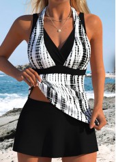 ROTITA Black Fake 2in1 Tie Dye Print Tankini Set