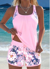 Rotita Tankini-Set in Hellrosa mit Kordelzug und Blumenmuster mittelhoch geschnitten