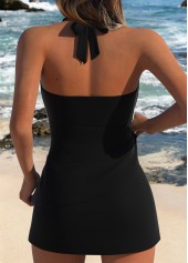 Black swimwear,Contrast Color swimwear,ROTITA Black Fake 2in1 Mid Waisted Tankini Set