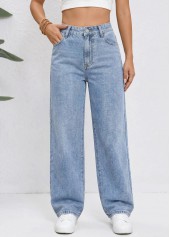 ROTITA Denim Blue Straight Leg Zipper Fly High Waisted Jeans