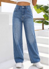 ROTITA Denim Blue Wide Leg Zipper Fly High Waisted Jeans