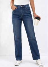 ROTITA Denim Blue Straight Leg Zipper Fly High Waisted Jeans