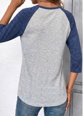 Light Grey Marl tops,Contrast Color tops,ROTITA Patchwork Light Grey Marl Split Neck T Shirt