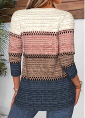 Multi Color tops,Striped tops,Geometric tops,ROTITA Tuck Stitch Striped Multi Color Split Neck T Shirt